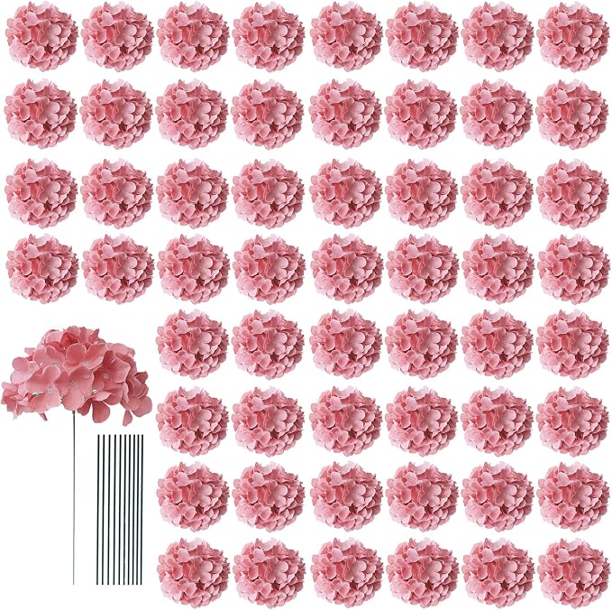 AVIVIHO 65pcs Fake Flowers Dusty Rose Hydrangea Artificial Flowers Bulk Silk by Aviviho