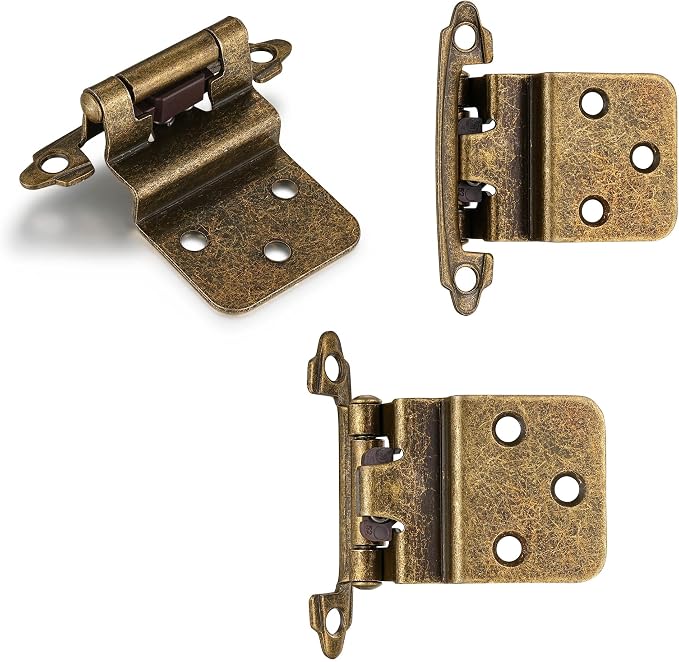 Antique Brass Cabinet Hinges, 3/8” Inset, 4 Pack | - Image 6