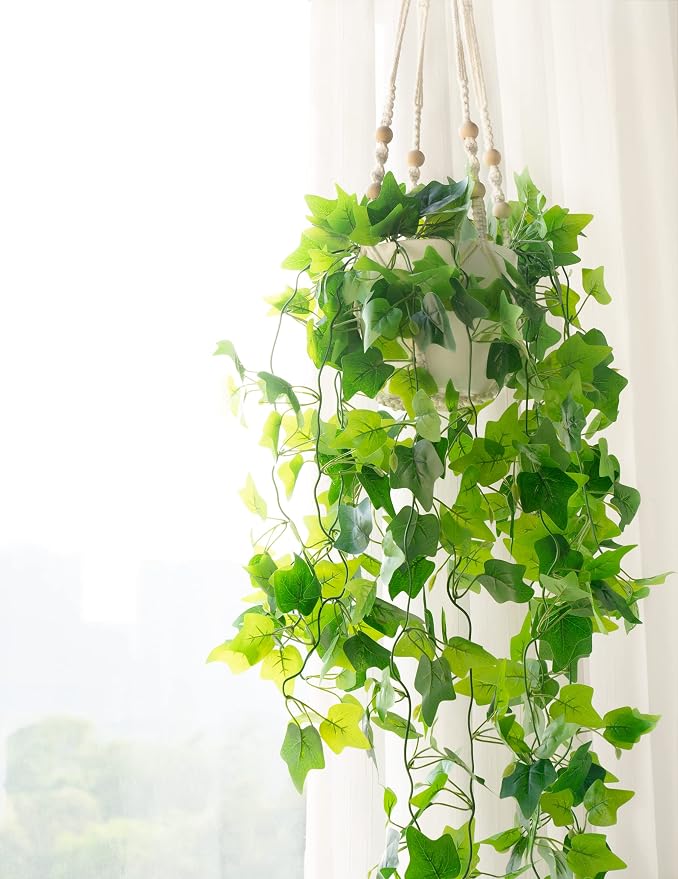 Dahey Fake Hanging Plant Macrame Hanger Potted Vines Indoor Decor, 1 Pack | No - Image 3