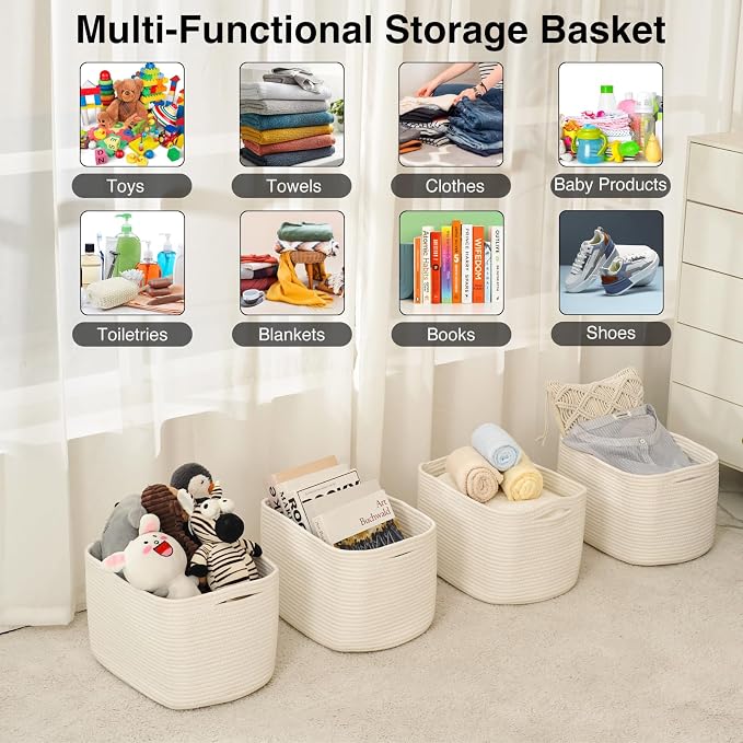 ICERZCZ Storage Baskets for Organizing & Shelves, Woven Cotton Rope - Image 4