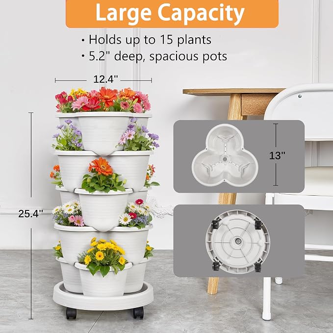 VECELO 5 Tier Vertical Garden Planter, Self Watering Stackable Planters - Image 5