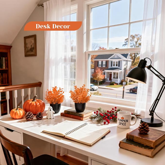 Der Rose 4 Pack Fall Fake Plants in Black Pots, Autumn Home Decor Indoor | - Image 7