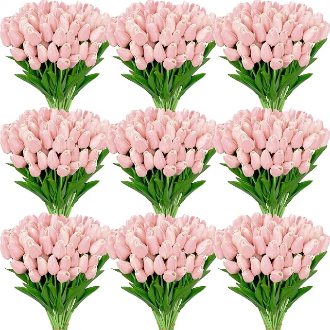 Janinka 100pcs Artificial Tulip Flowers Fake PU Tulips Faux Latex Bouquet by Janinka