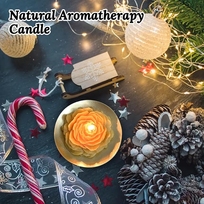 3 Inch Dark Yellow Peony Flower Shape Scented Candle - Image 3