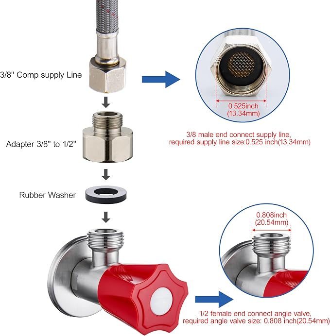 1/2 to 3/8 Water Line Adapter, 4 Pack Brass Compression Pipe Fittings | 1/2 - Image 3