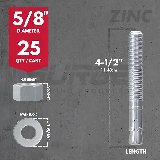 5/8 x 4-1/2" Zinc-Plated Wedge Anchors - Image 2