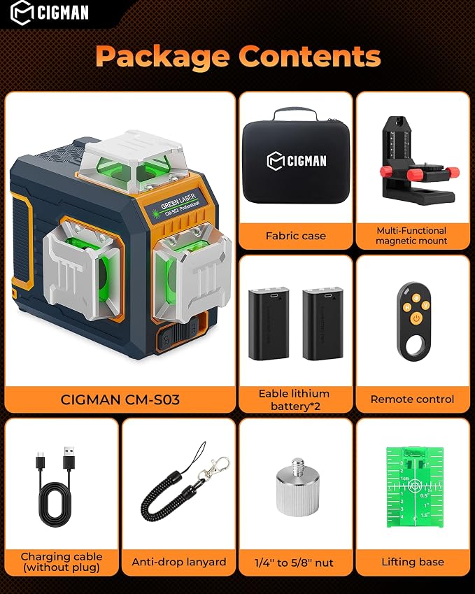 Green Laser Level, 3x360° Side LCD 12-Line Self-Leveling, Pulse Mode - Image 9