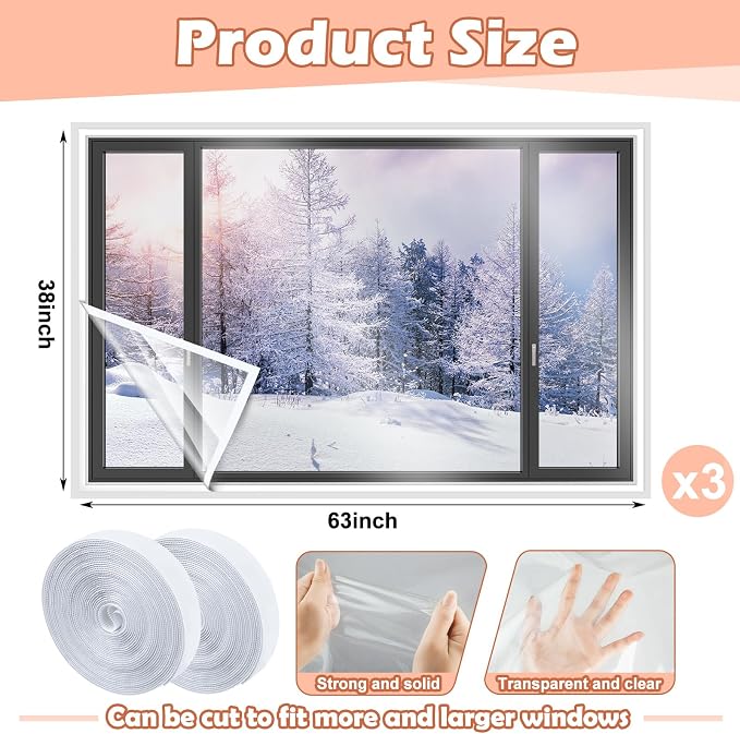 Beveer Window Insulation Kit 38 x 63 Inch, Cuttable Film, Waterproof | Window - Image 2