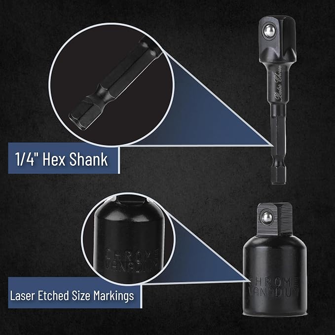 Bates- Impact Extension and Socket Adapter Set, 1/4" Hex Shank Drill Extension - Image 4