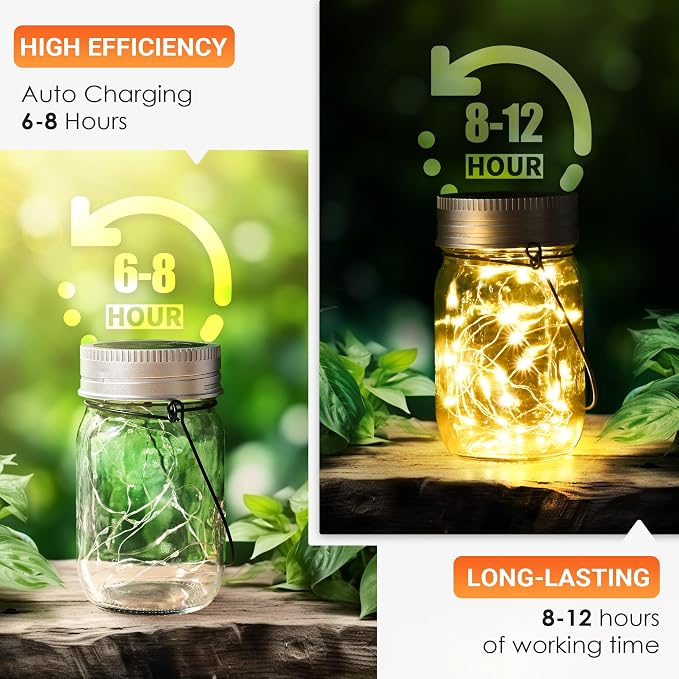 GIGALUMI Solar Mason Jar Lights, 12 Pack 30 Led String Fairy Lights | Garden - Image 5
