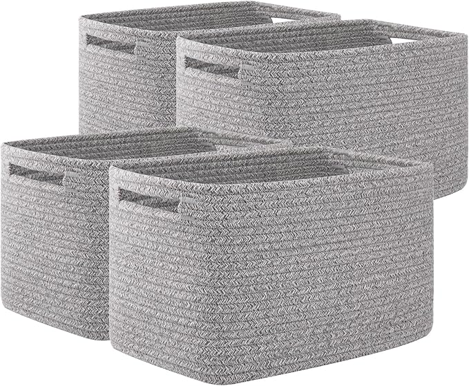 OIAHOMY 4 Pack Storage Baskets for Organizing 24L Cube Storage Bins Grey | by MasterofSpaceOptimization