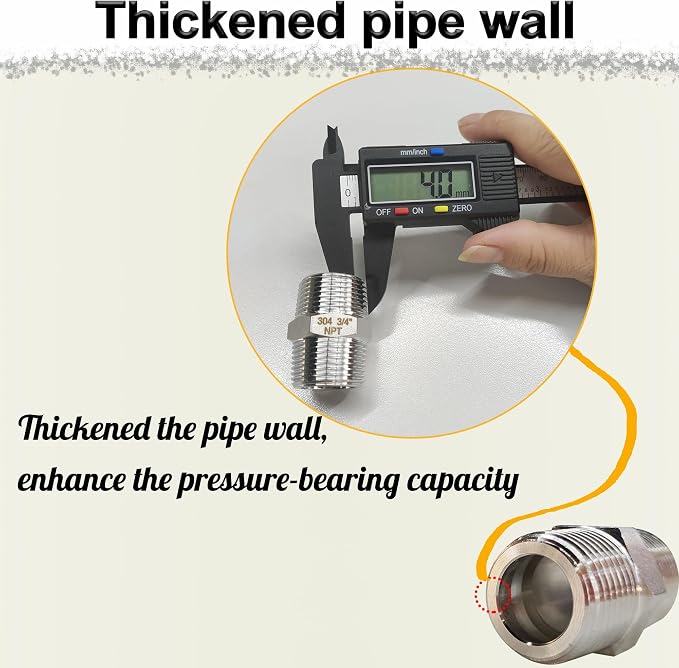 3/4" Male x 3/4" Male Hex Nipple Pipe Fittings, 304 Stainless Steel 3/4 inch - Image 2