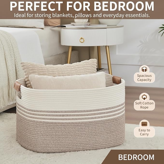 Laundry Hamper with Handles, 72L Rope Laundry Basket, Light Brown | Cotton rope - Image 6