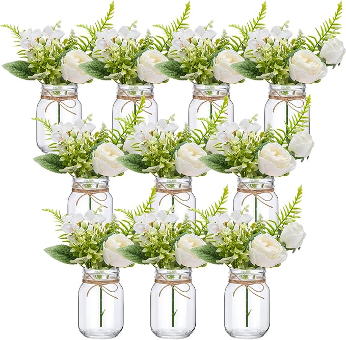XunYee 10 Set Mason Jars for Centerpieces, Rose | Mason Jar Flower Vases by XunYee