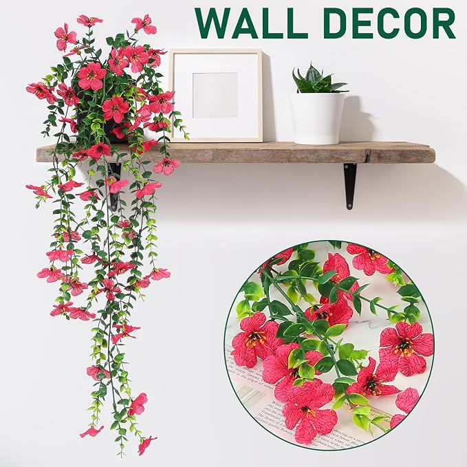 Fake Plants Hanging Artificial Potted Faux Eucalyptus Plants and Flowers | - Image 5