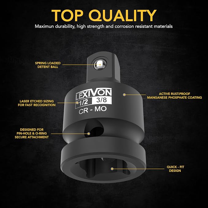 LEXIVON Impact Socket Adapter and Reducer 4-Piece Set | 1/4" - Image 2