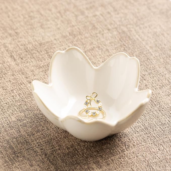 Ceramic Ring Holder Tray, Floral Trinket Bowl by Unknown