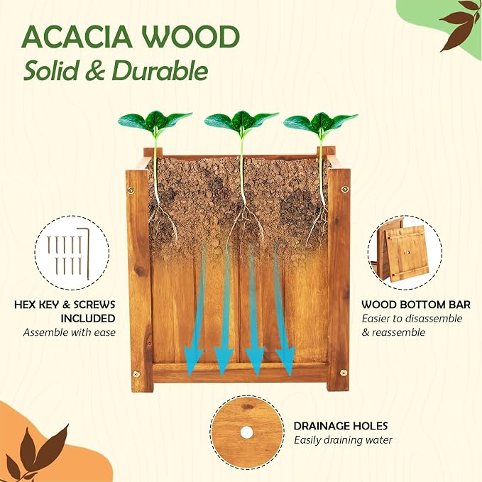 Hardwood Outdoor Flower Box, Durable Acacia Wood Flower Boxes - Image 5