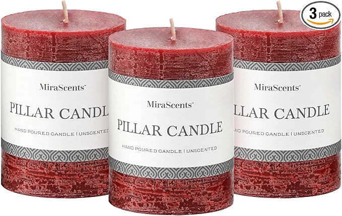 3x4 Inch Burgundy Pillar Candles Set of 3 by MiraScents
