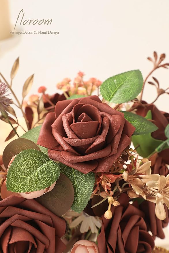 Artificial Flowers 25pcs Real Looking Terracotta Foam Fake Roses - Image 5