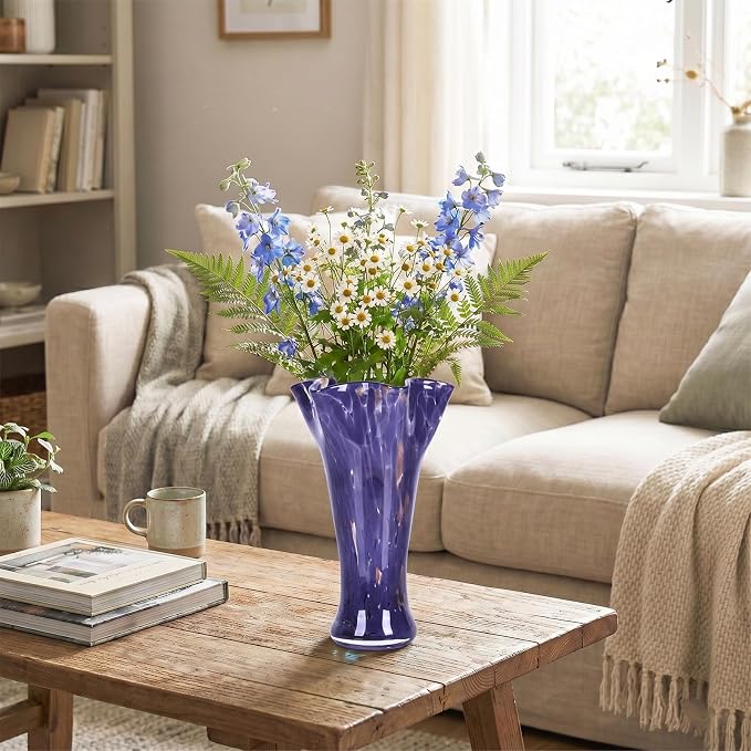 9.0" H Purple Glass Vases for Flower, Unique Hand Blown Glass Vase | Wide Mouth - Image 7