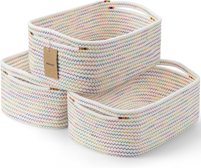 3 Pack Small Storage Baskets for Organizing, 11.8×7.8×5.1", Rainbow | Woven by MaxuniTechLife