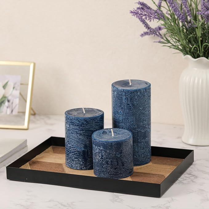 3x4 Inch Dark Blue Pillar Candles Set of 3 - Image 3