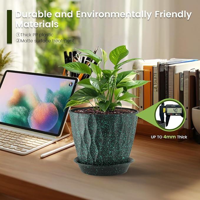 Meowell 7 inch Plant Pots for Indoor Outdoor Plants, 5 Pack Thick Flower Pots - Image 4