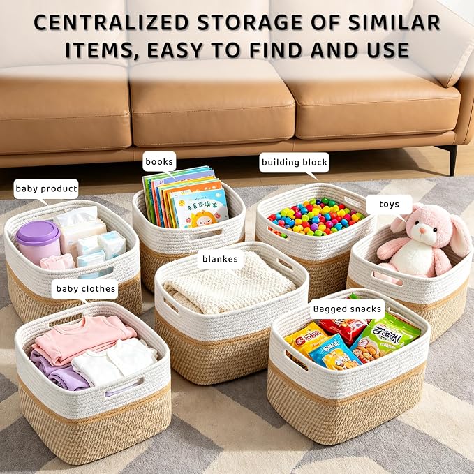 4 Pack Storage Baskets for Organizing, and Clothes, Cotton Rope Basket for - Image 6