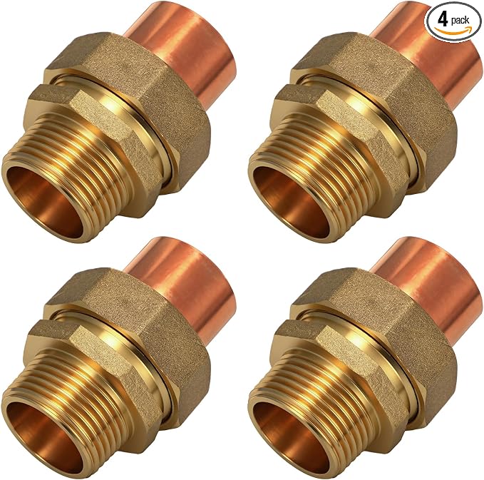 4 Pack 1" C x MIP LF Brass Pipe Union Sweat to Male | by Otoolling