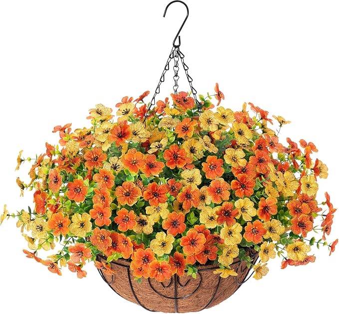 Artificial Fake Hanging Mums Plants Flowers Basket by HyeFloraartificialflowers
