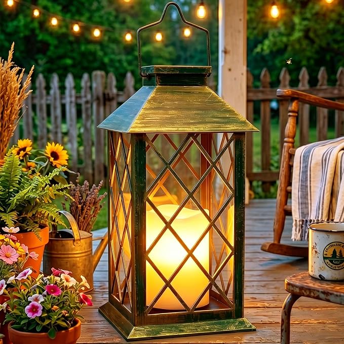 14" Large Tempered Glass Solar Lanterns Outdoor Waterproof | Bronze retro solar by Dekofun