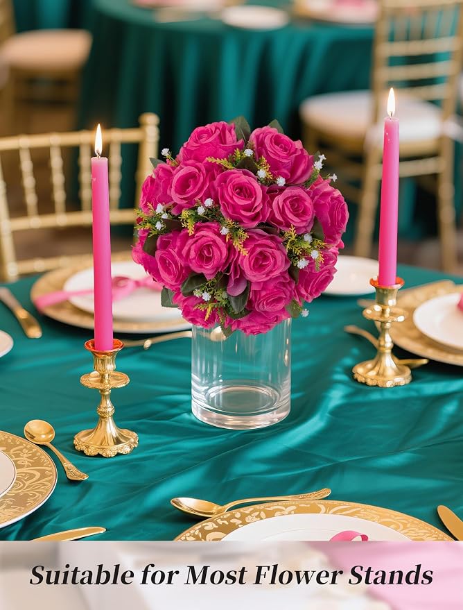 BLOSMON Hot Pink Flowers Artificial: 2 Pcs Fake Rose Balls Centerpieces | Faux - Image 3