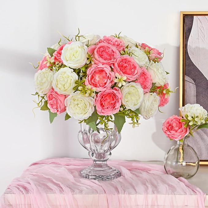 2 Packs Peonies Artificial Flowers Mixed White Pink Silk Artificial Peonies | - Image 3