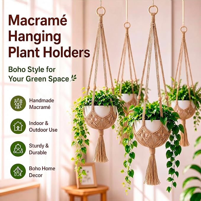 Shappy 1 Pack Boho Macrame Plant Hanger - Image 5