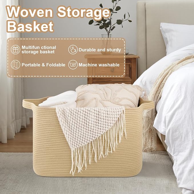 OIASKET 95L Extra Large Blanket Basket, Rectangle Nursery Blanket Storage - Image 7