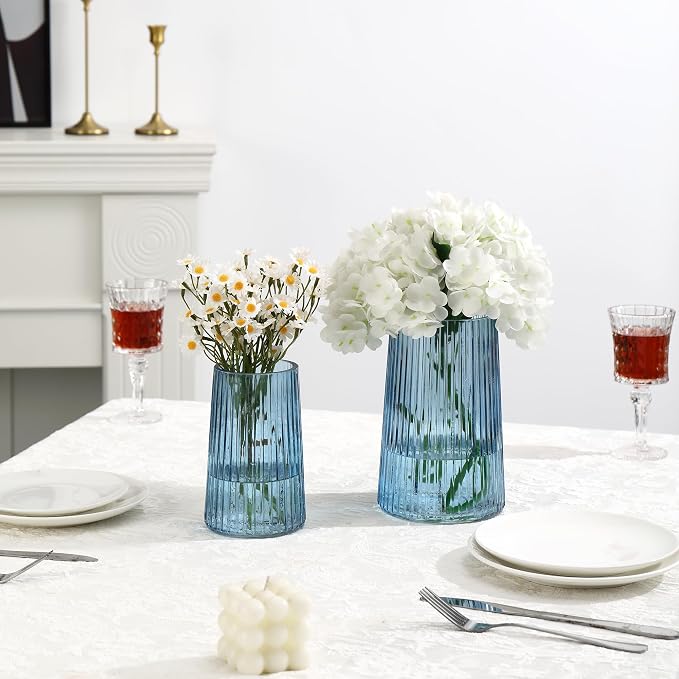 Ribbed Flower Vases Set of 2, Flower Vase - Image 5