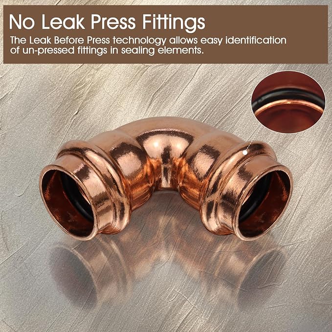 Copper Press Fittings 1/2inch, 12PK Copper Coupling 90 Degree Elbow Coupling | - Image 4