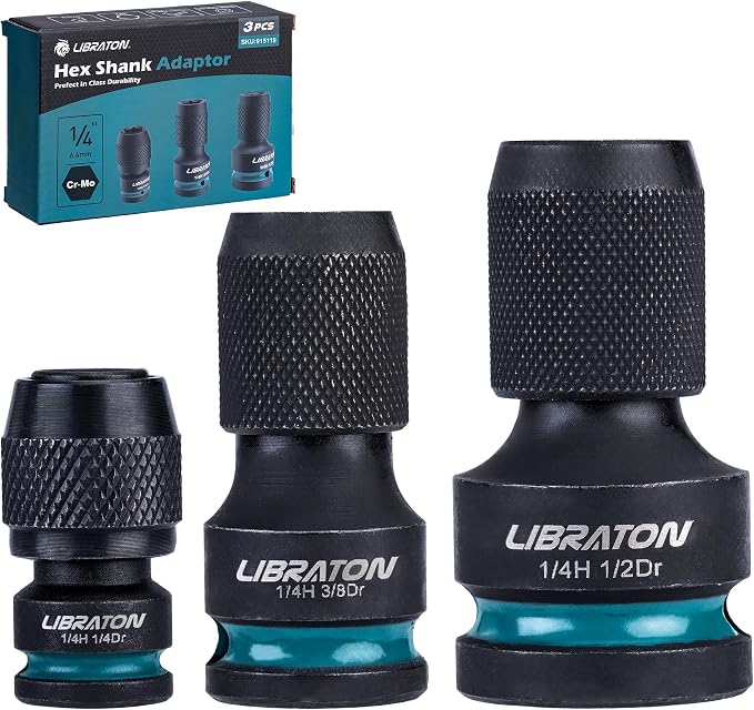 LIBRATON Impact to 1/4 Hex Converter, 1/2 3/8 1/4 Drive, Impact Bit Holder | by LIBRATONTools