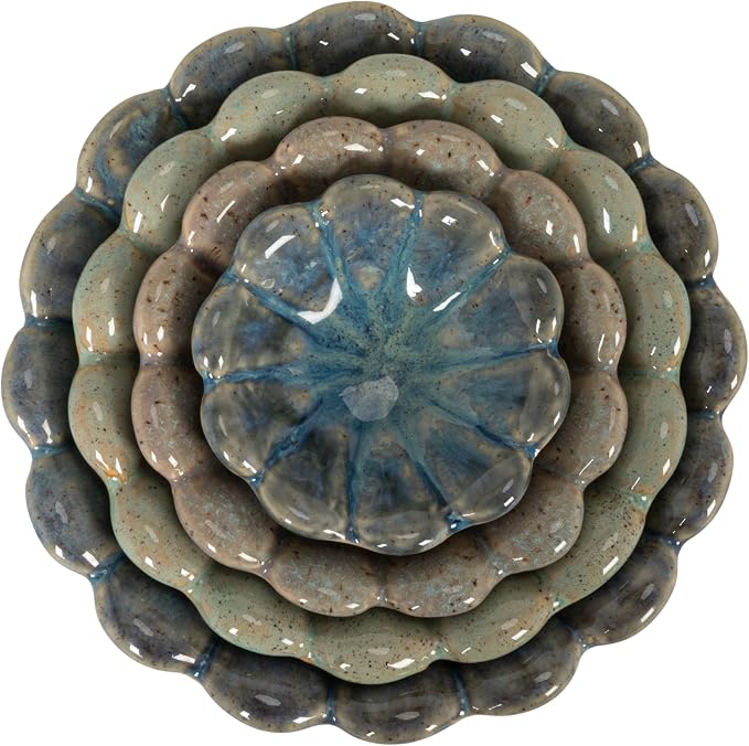 Creative Co-Op 4-Piece Stoneware Flower Shaped Bowl Set in Reactive Glaze - Image 6