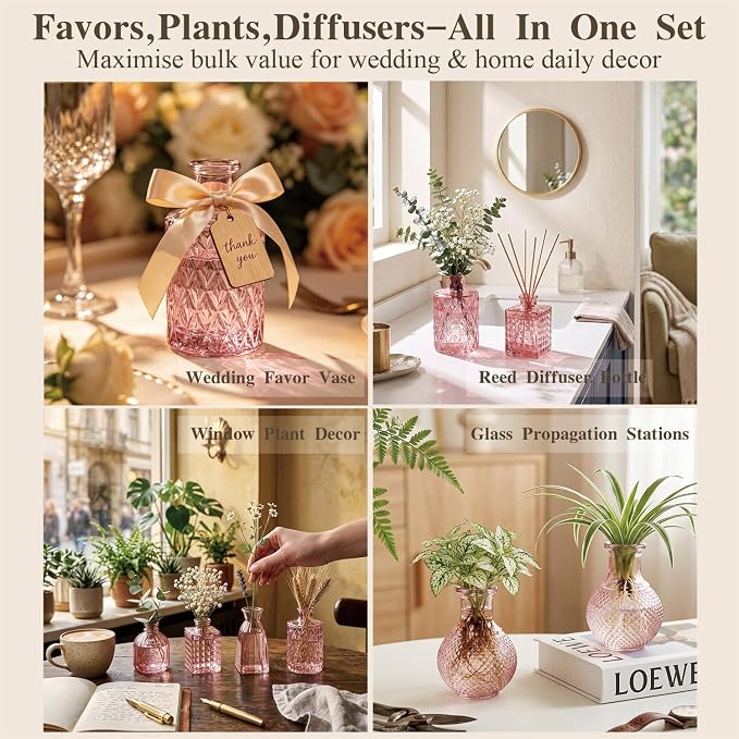 Clear Pink Glass Bud Vase Set of 22 Pcs, Small Bud Vases in Bulk, Glass Crystal - Image 3