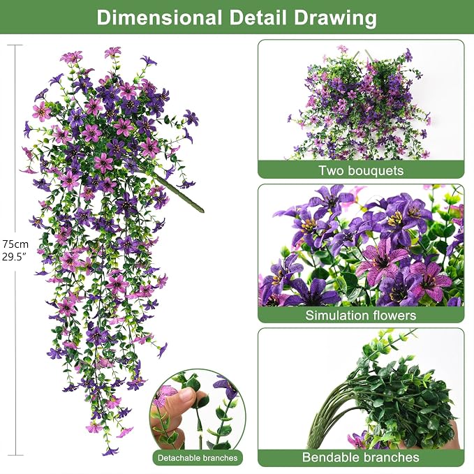 INQCMY Artificial Fake Hanging Flowers Plants - Image 2