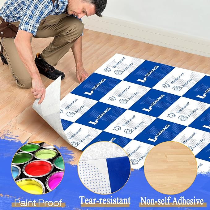 40inx100ft Heavy Duty Floor Protection Film, Reusable Cover Blue White - Image 4