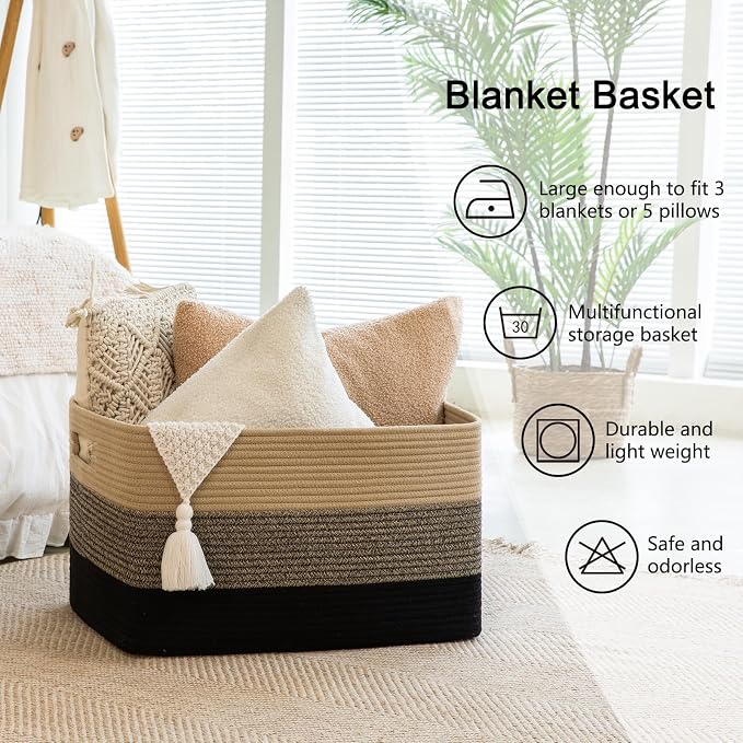OIAHOMY Blanket Basket Laundry Basket Dog Toy Basket 108L Yellow Black | Large - Image 6