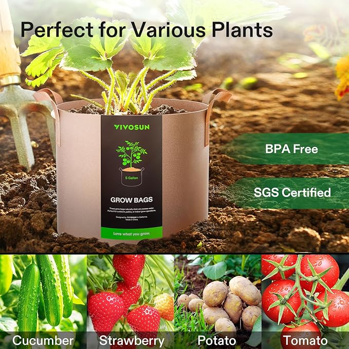 VIVOSUN 5-Pack 5 Gallon Plant Grow Bags Fabric Pots - Image 7