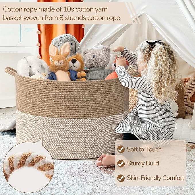 INDRESSME 115L Extra Large Woven Wicker Blanket Basket Living Room | Wicker - Image 3