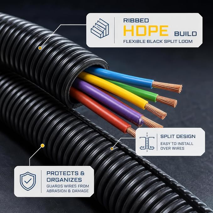 GS Power 1/2 Inch x 25ft Split Wire Loom Tubing, Split Cable Sleeve Cord - Image 7