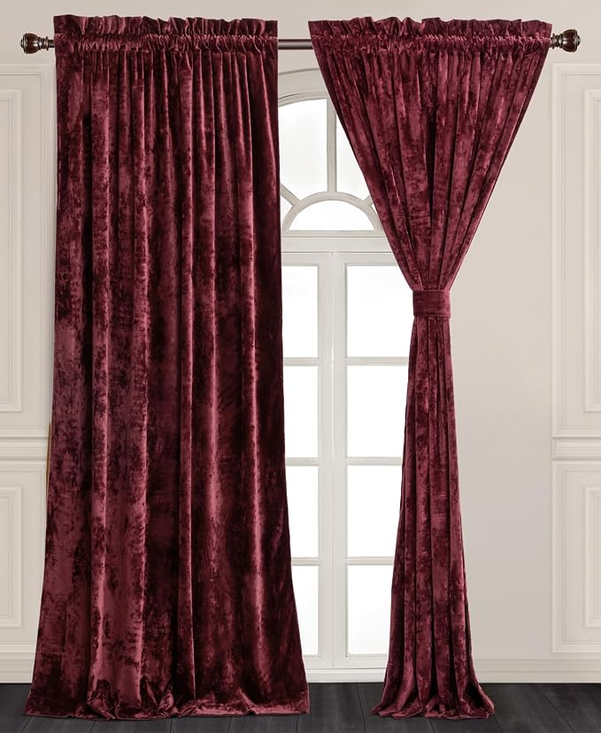 Chezmoi Collection Lux Burgundy Red Crushed Velvet Curtains 2 Panel Set - Image 3
