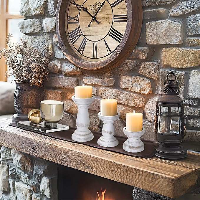 Candle Holder for Pillar Candle Set of 3, Farmhouse Wood Candle Holder - Image 5