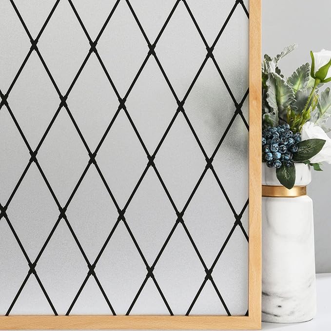 Frosted Black Lattice Window Film Static Cling Window Privacy Films Decorative by VELIMAX